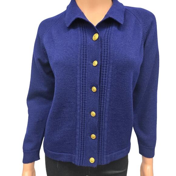 Vintage Bromley Pure New Wool Australian Patons Yarn Cardigan Sweater Blue S - Picture 3 of 13